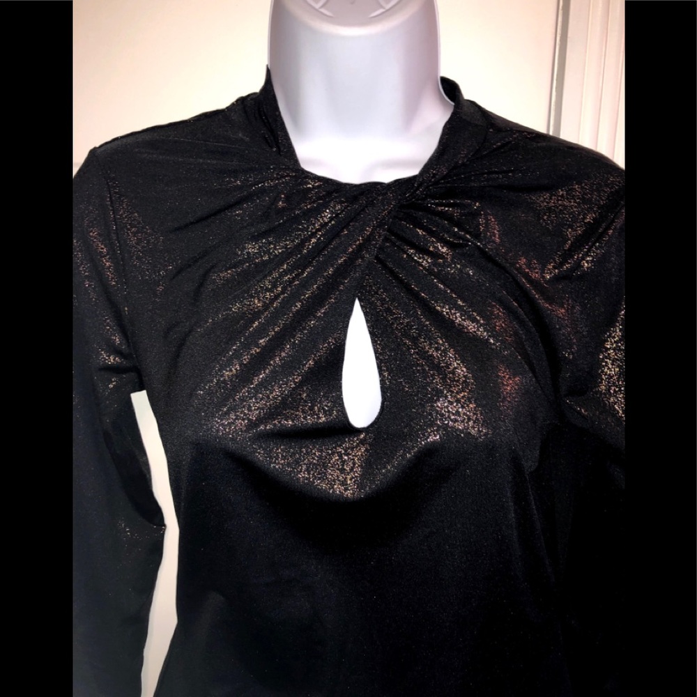 Ted Baker Black Metallic Keyhole Twist Front Top